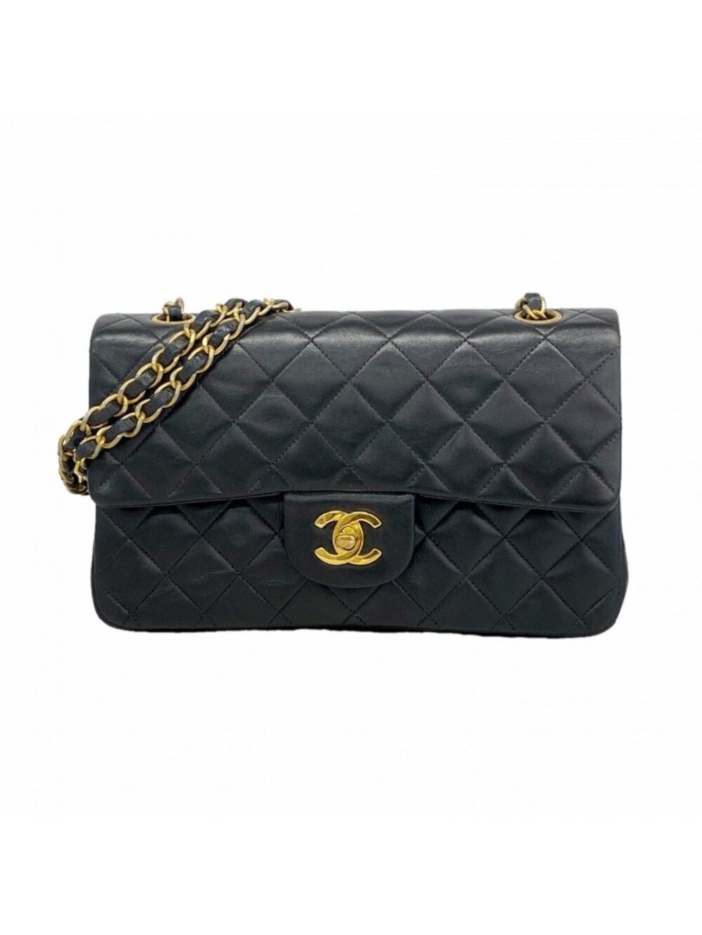 Chanel Shoulder Bag Quilted Lambskin Black Gold